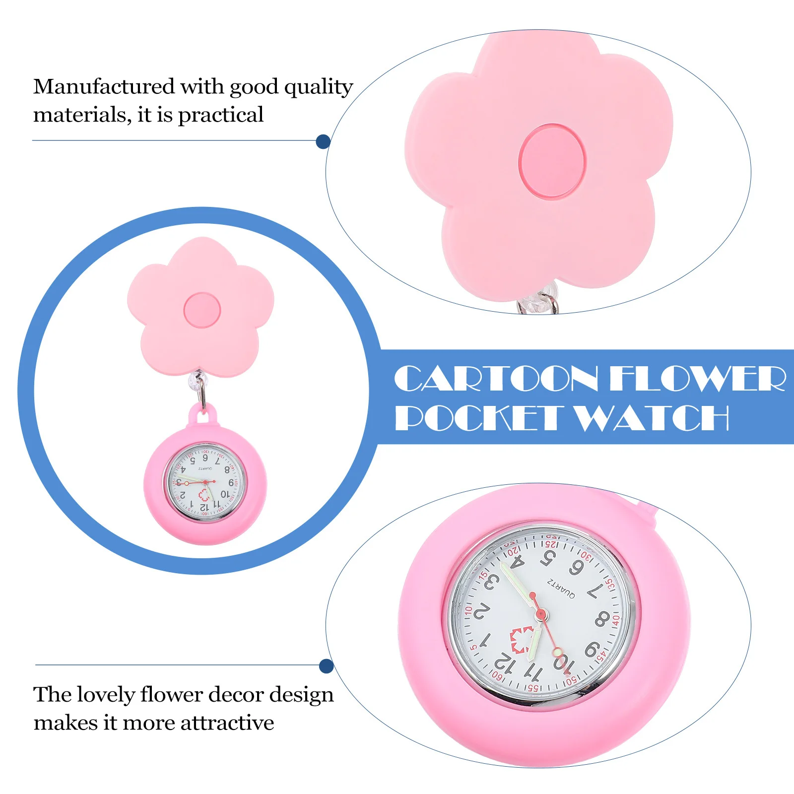 Stretchable Flower Pocket Watch Cartoon Clip-on Design Suitable for Students and Children Easy to View Time Durable Gift