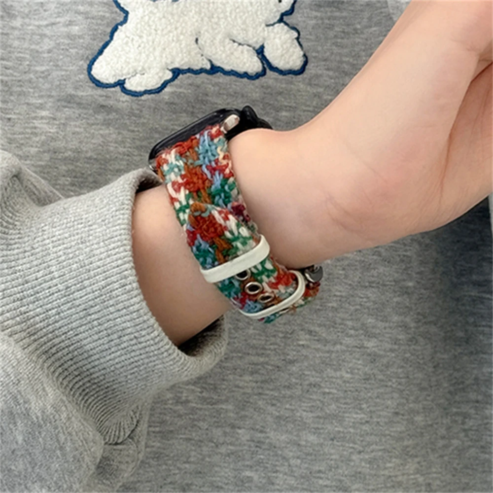 Cute Woolen Braided Soft Band For Apple Watch 44mm 40 45 41 49 42 38mm HandiCraft Sport Strap For Ultra Series 9 8 SE 7 6 5 4 3