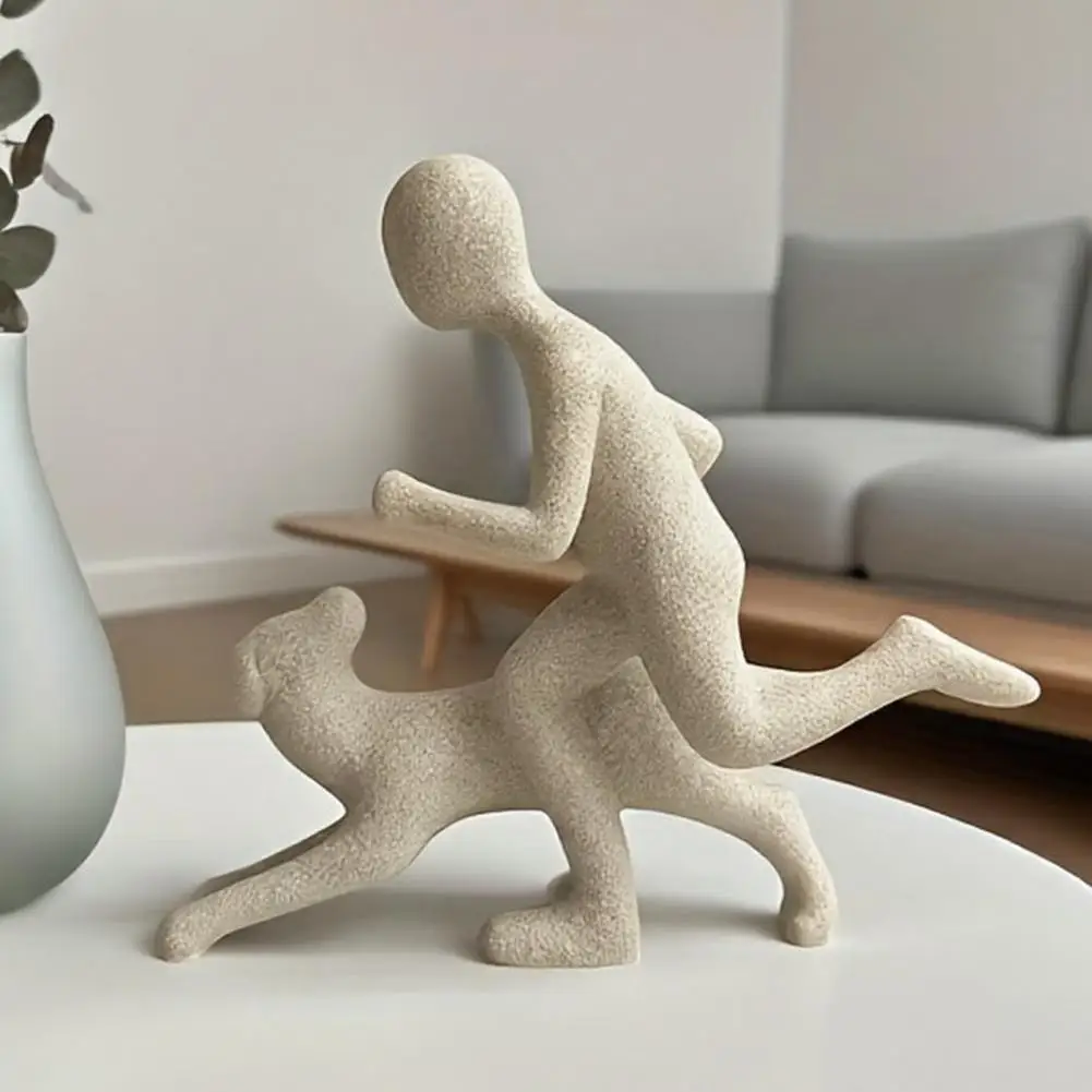 Decorative Figurine for Coffee Table Abstract Running Dog Owner Statue Minimalist Resin Sculpture Modern Desktop Puppy Figurine