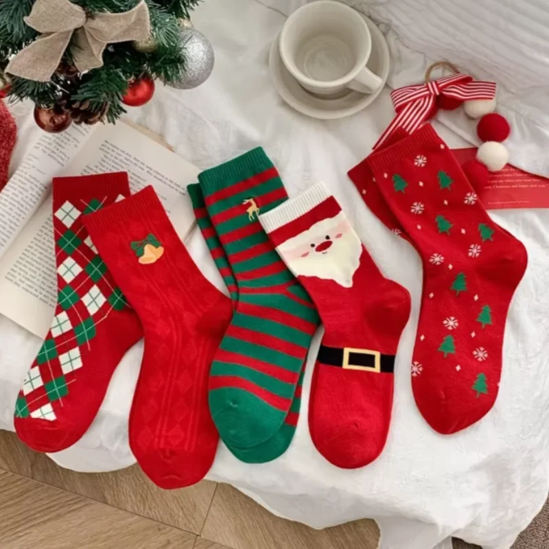 

Winter Men and Women Suitable Cute Red Christmas Celebration Socks Warm Multi-element Long Socks Mid Socks Trendy Birthday Gift