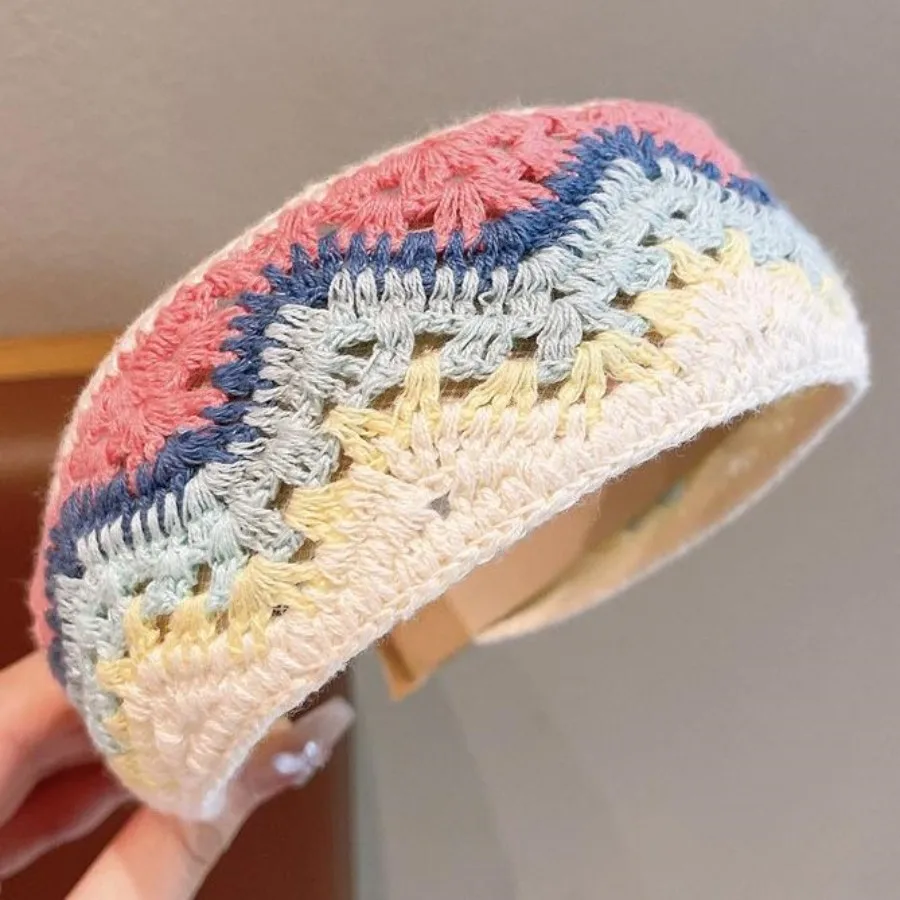 Little Daisy Cherry Knitted Wide Edge Girl's High Headband with Broken Hair Sorting Artifact Hair Hoop Hair Ornament Headpiece image 5