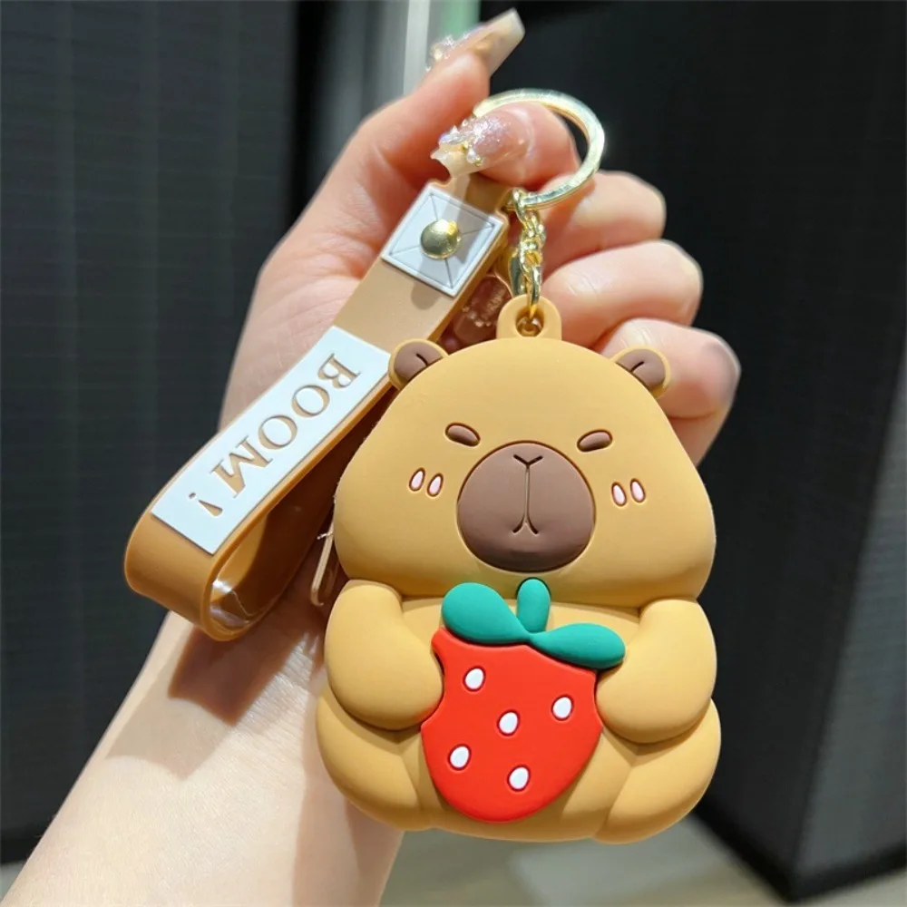 

2pcs Key Ring Capybara Doll Wallet Pendant Strawberry Silicone Storage Bag Cute Portable Children Cartoon Purse Students