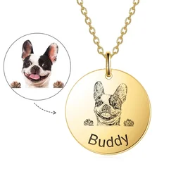 Personalized Stainless Steel Engraved Pet Photo Pendant Necklace Custom Name Dog Cat Necklace DIY Gift