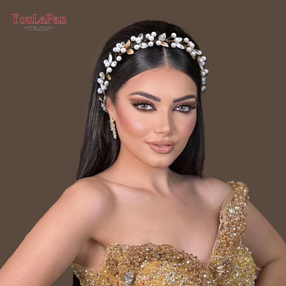 

YouLaPan Golden Color Wedding Bridal Pearl Hairband Elegant Headwear Banquet Party Hair Accessories Handmade Headband HP736