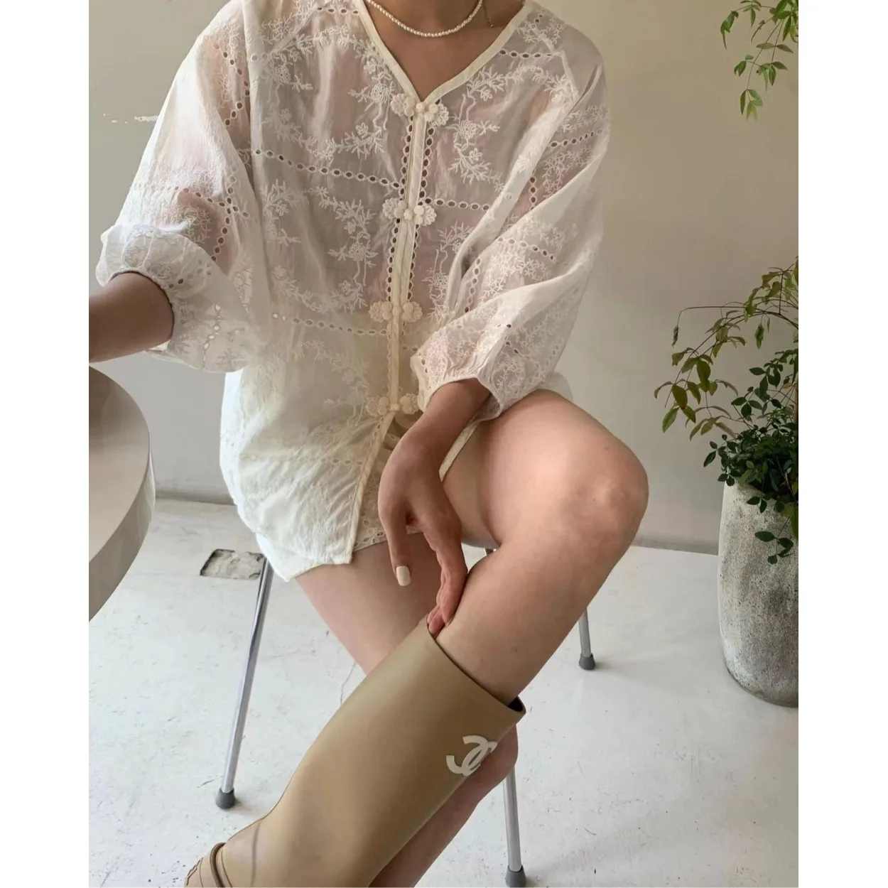 Rétro Chic été ort Sve brodé crochet creux fleur irt taille haute jambe large orts femmes Faion coréen Sle