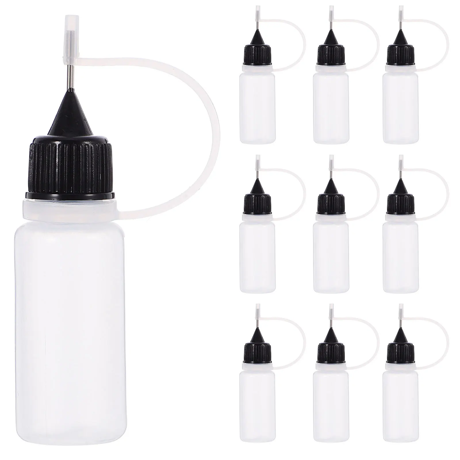 

20Pcs Black Cap Dispensing Bottles Transparent Squeeze Fine Nozzle Precision Tip Applicator Empty Plastic Glue Paint Craft Ink