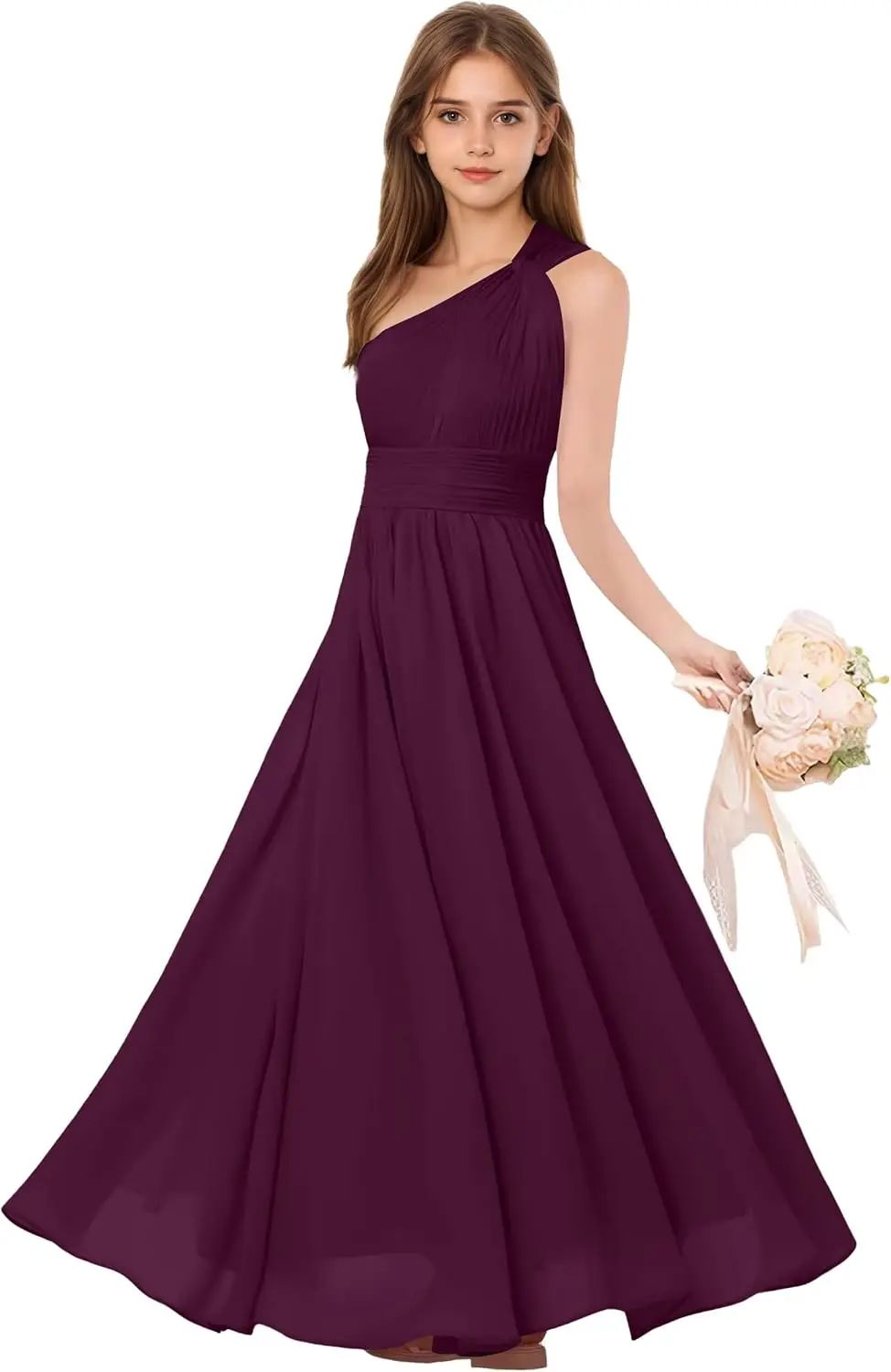 

Линия на одно плечо, платья для подружек невесты, плиссированное шифоновое вечернее платье для девочек-подростков, свадебное платье для выпускного вечера