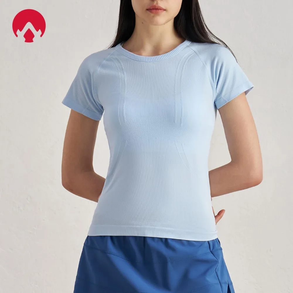 

Women's Seamless Antibacterial Yoga Top – Nude Slim-Fit Short Sleeve, Waist-Hugging Tight – Activewear for Running & Fitness