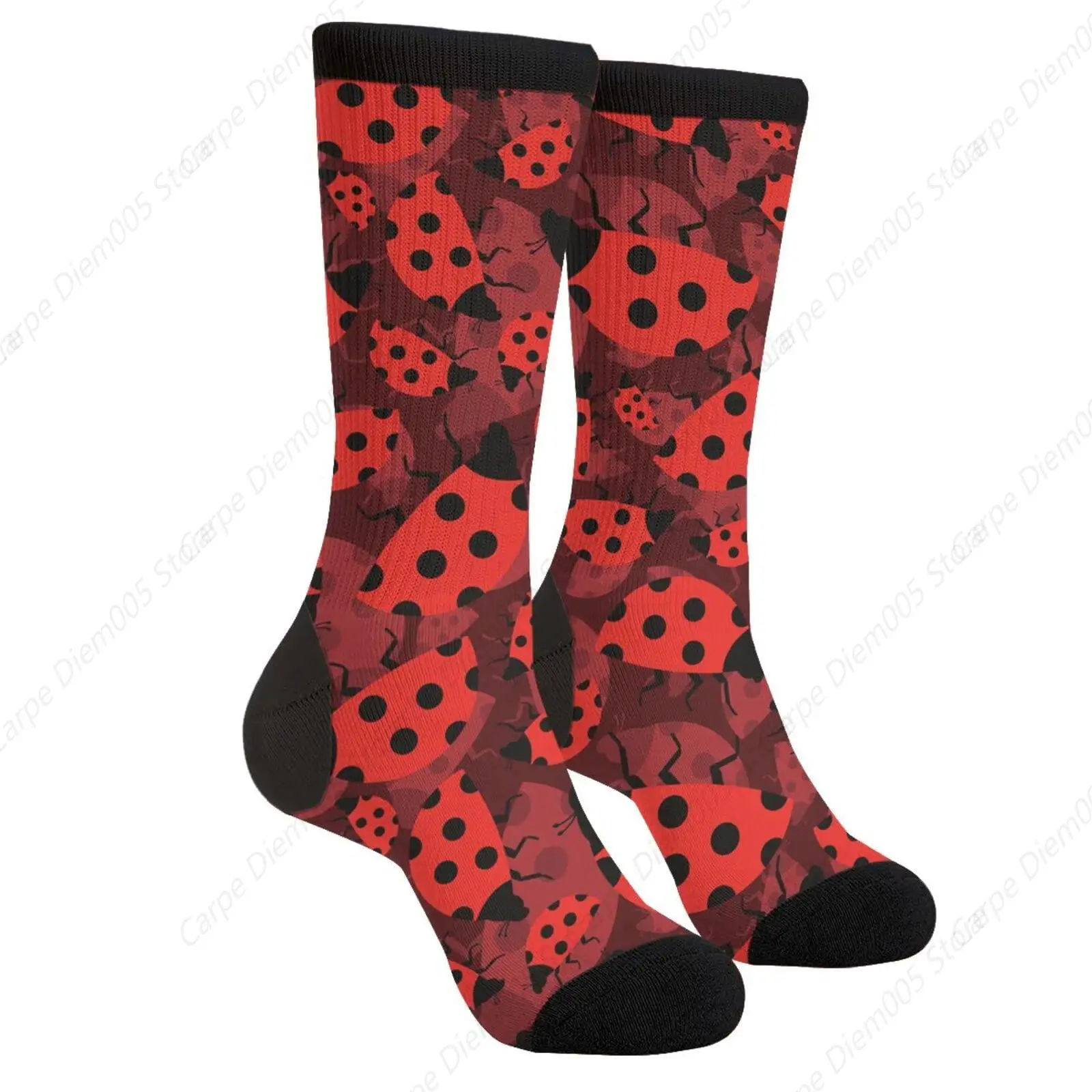 Red Black Ladybug Beetle Red Polka Dots Casual Funny Funky Novelty Socks For Men Women