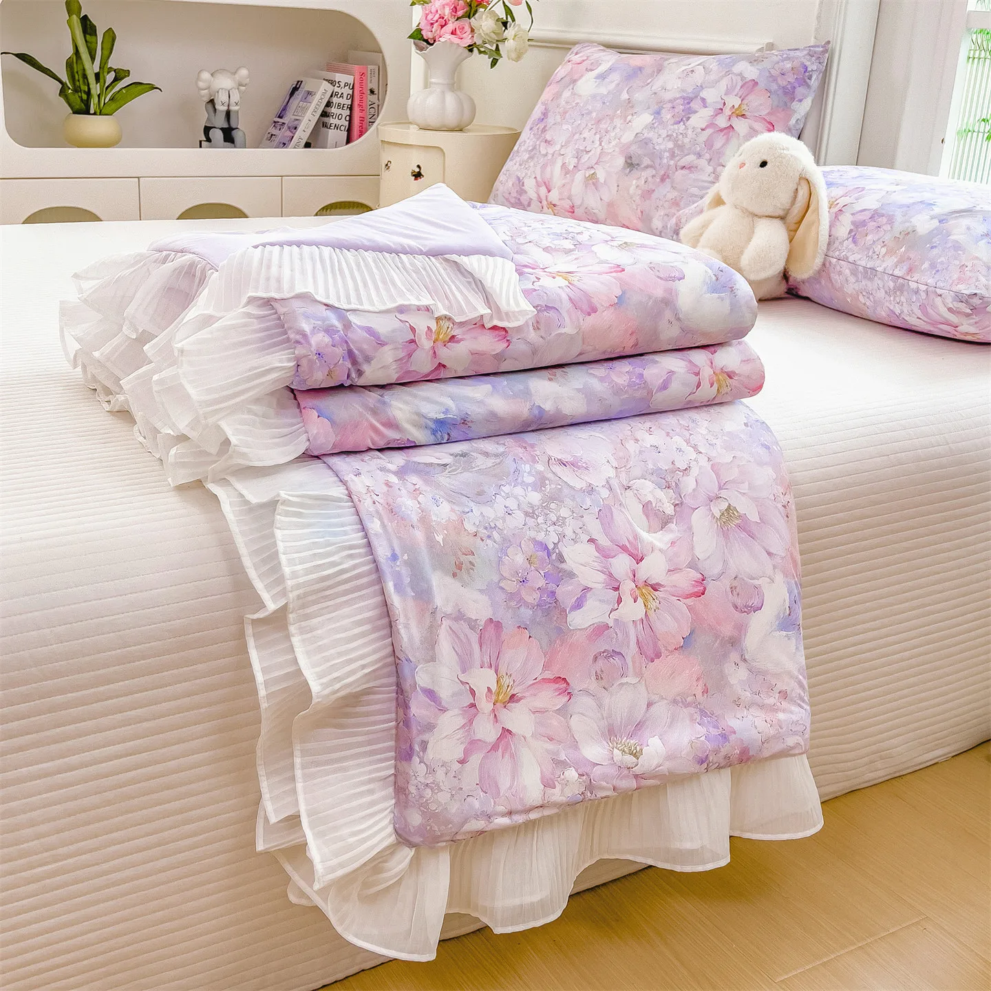 

Летнее одеяло с охлаждающим эффектом в корейском стиле, с кружевом, односпальное/двуспальное, с цветочным принтом, стеганое (без наволочки)