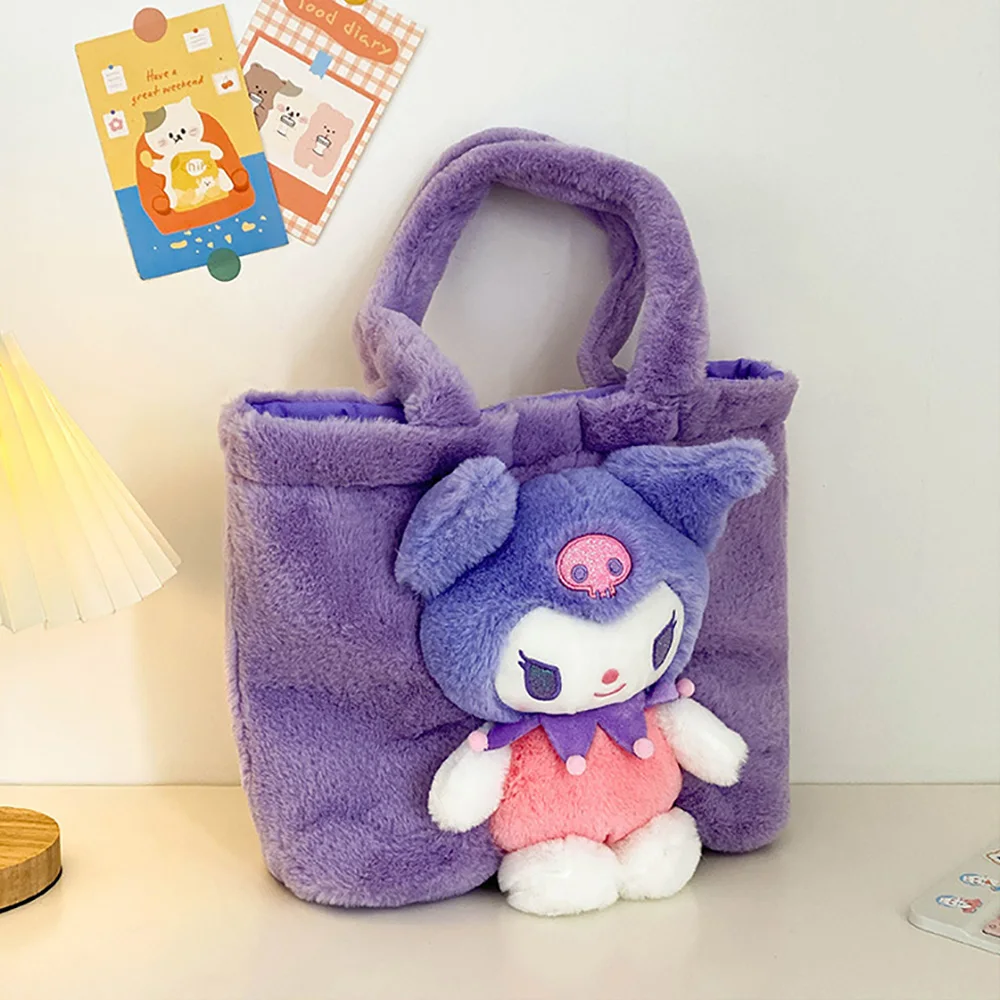 Sanrio กระเป๋าตุ๊กตา mymelody Kuromi กระเป๋าหิ้วทรงสี่เหลี่ยมความจุขนาดใหญ่กระเป๋าสะพายไหล่ตุ๊กตาผู้หญิงกระเป๋าเป้น่ารัก