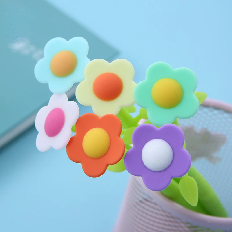 

6 Piece Silicone Creative Cute Kawaii Sun Flower Stationery Office School Supplies Korea Sweet Pretty Lovely Gel Pen