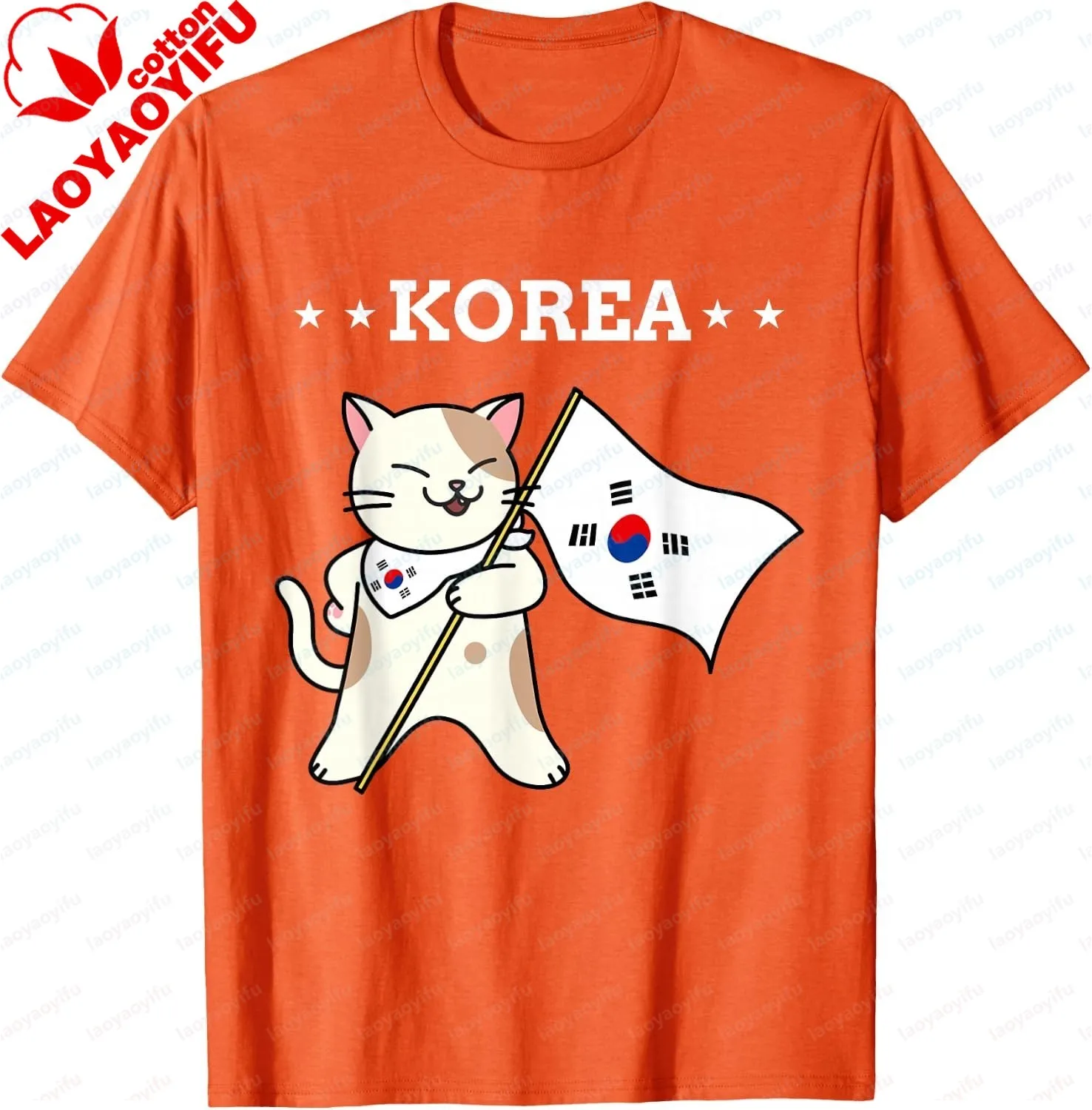 Koreanische Flagge und Katze | Südkorea T-Shirt individuell bedruckte Grafik-T-Shirts Kawayi Kurzarm lustiges Hemd Camisas Streetwear – Detail 12