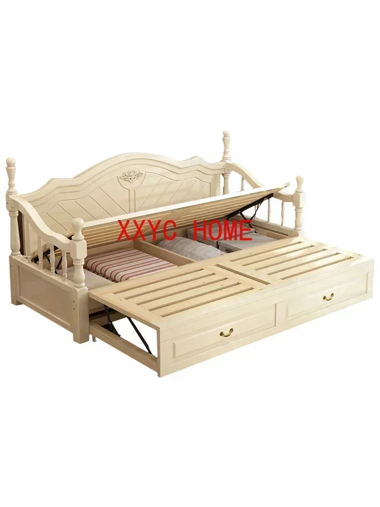 American Solid Wood Single Living Room Multifunctional Dual-Use Foldable Double Bed with Rollers