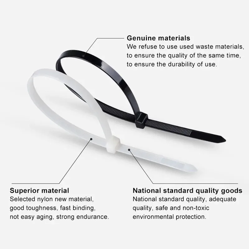 1000/500/250 PCS Self-Locking Plastic Cable Tie Black White Nylon Wire Zip Fasten Ring Wraps Strap Large Quantity Wholesale