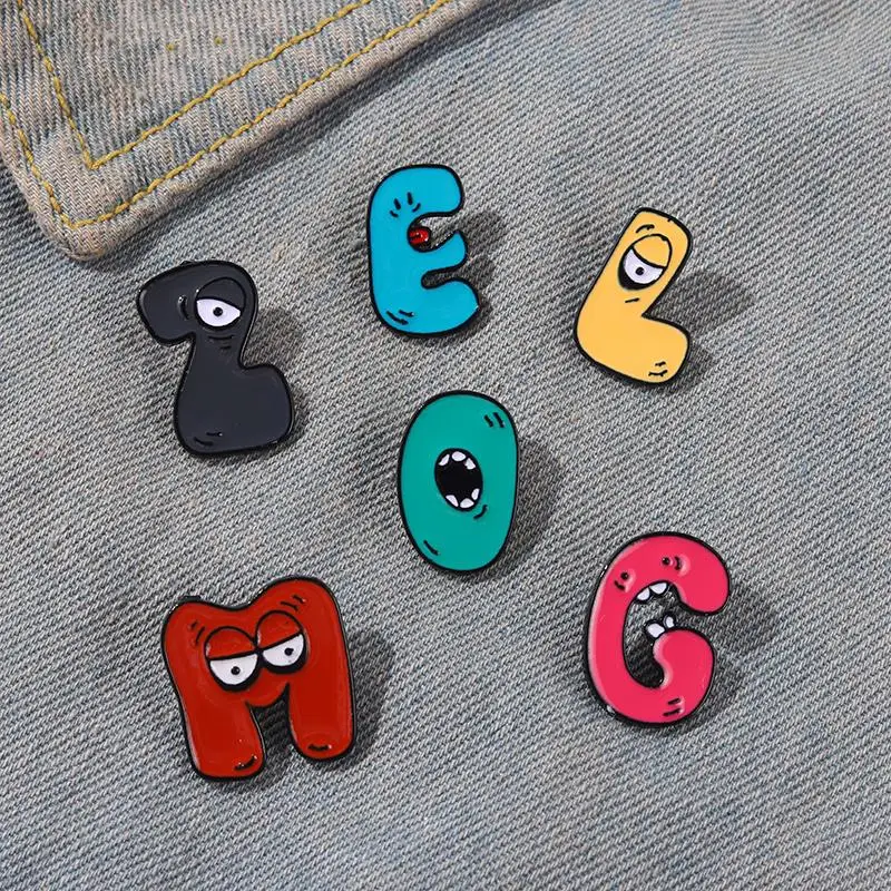 A-Z Letter Enamel Brooch English Alphabet 26 Letters Cartoon Cute Brooches For Friend Child Pins Party Jewelry