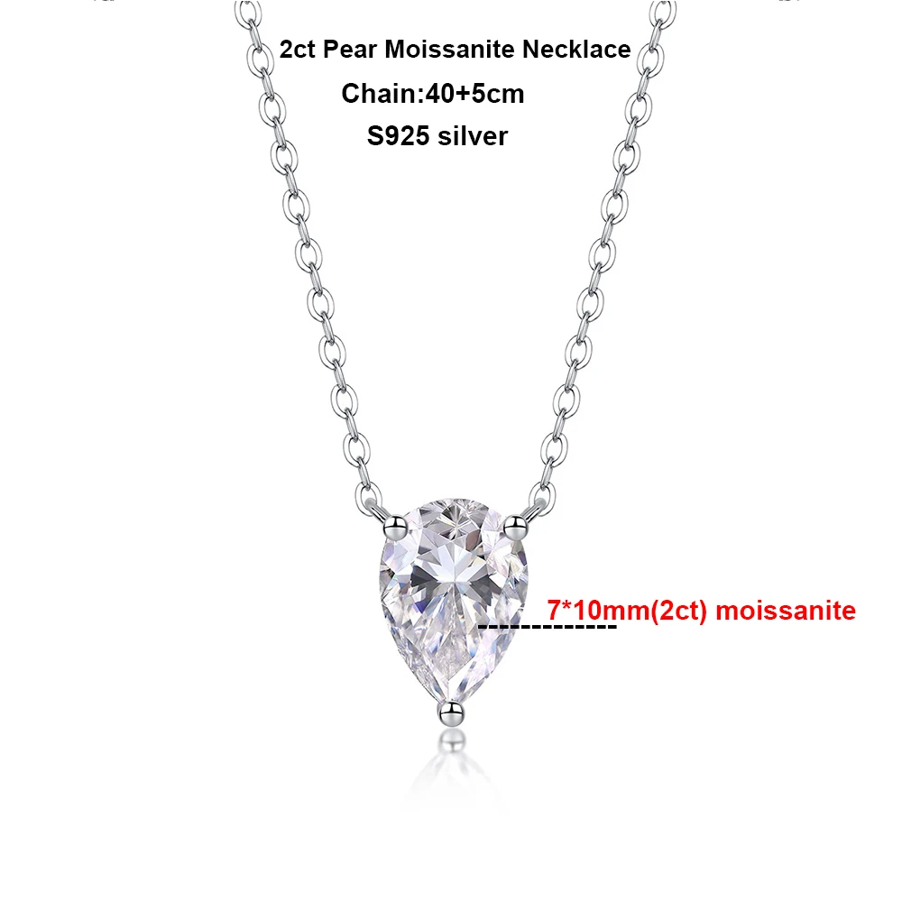 D Color 2ct Pear Cut Certified Moissanite Necklace for Women 925 Silver Plated 18K White Gold Wedding Jewelry Pendant Neck Chain