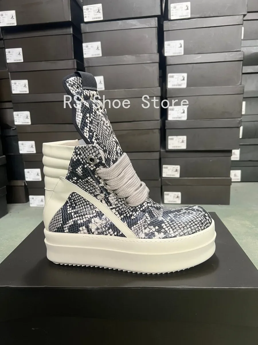 Ro مصمم أحذية الرجال حذاء رياضة النساء رمادي بوا الجلود حذاء بوت بطول الكاحل جامبو الأربطة منصة 6 سنتيمتر نعل سميك عالية أعلى حذاء كاجوال