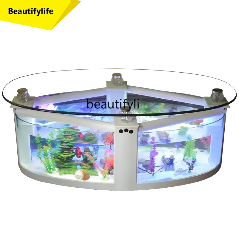 

60.Oval Coffee Table Fish Tank Living Room Ecological Aquarium Glass Large Medium Desktop Creativity Change Water Turtle Jar