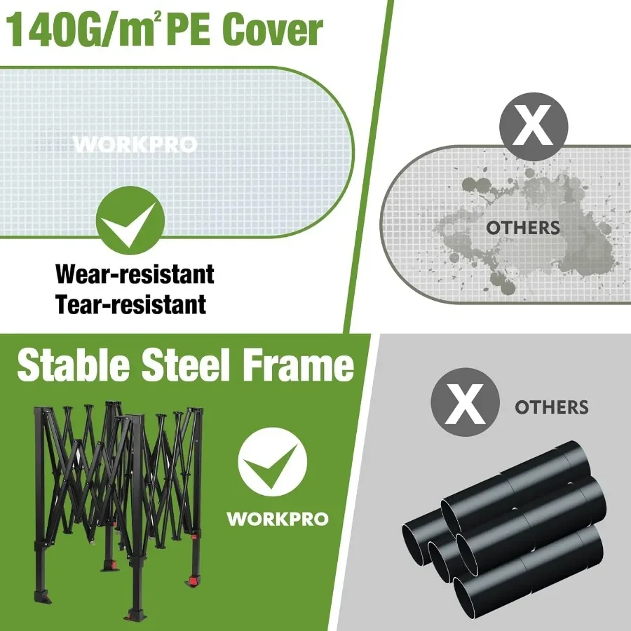 WORKPRO Greenhouse 94 x 94 x 99 الدفيئة المنبثقة للاستخدام في الهواء الطلق منزل البستنة شديد التحمل مع غطاء PE قوي دخول قابل للطي