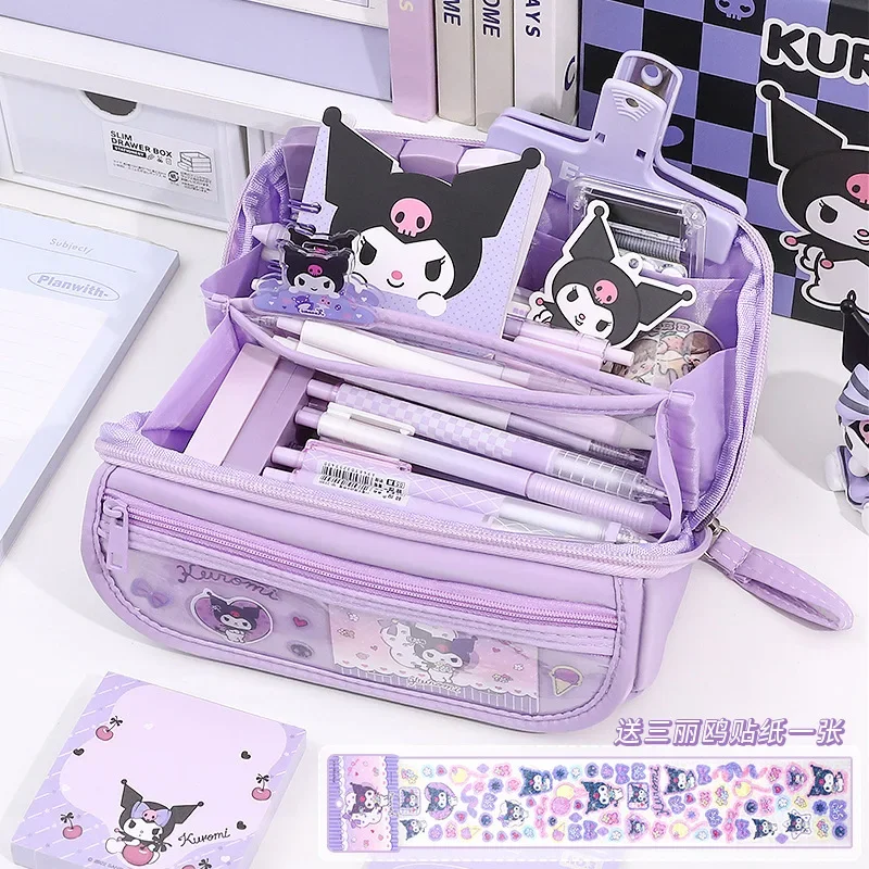 Estuche de lápices Sanrio Kuromi Melody Cinnamoroll, caja de lápices de dibujos animados para estudiantes, gran capacidad, alta belleza, caja de papelería para niñas lindas, regalo