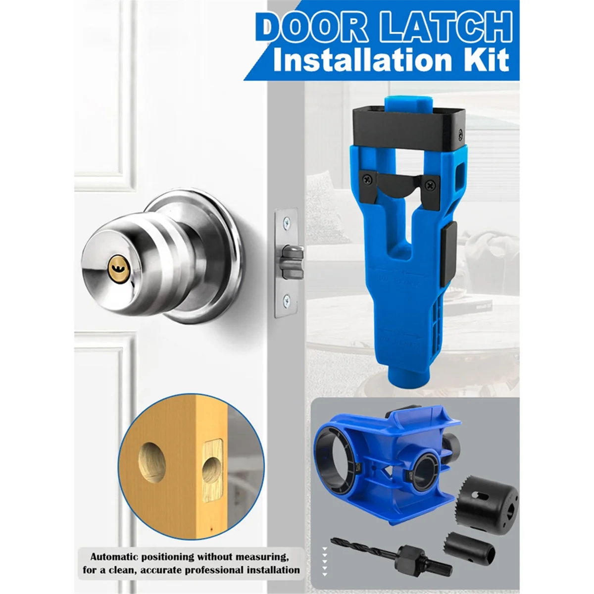 

ABNJ Ball Lock Hole Opener+Door Latch Mortise Tool Door Lock Installation Kit for 1-3/4in or 1-3/8in Thick Door Wood Doors D
