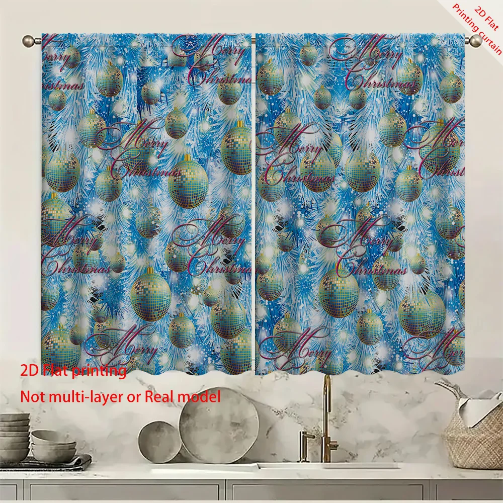 

Christmas ball pattern printed curtains, suitable for home, dormitory, Christmas window decoration, aesthetic blackout curtains