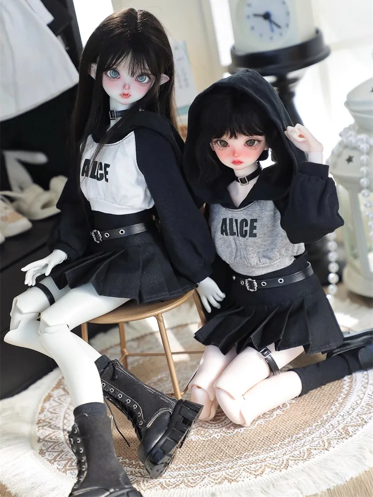 1/4 BJD Doll Clothing Accessories Black Grey Sweater Skirt Socks Outfit Doll Dress Up Diy Clothes For Girls Boys Gift(No Doll)