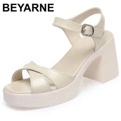 Women's Sandals Platform Heel  New Fashion Versatile Genuine Leather Closed-toe Women's Sandals Roman Designer Sandals