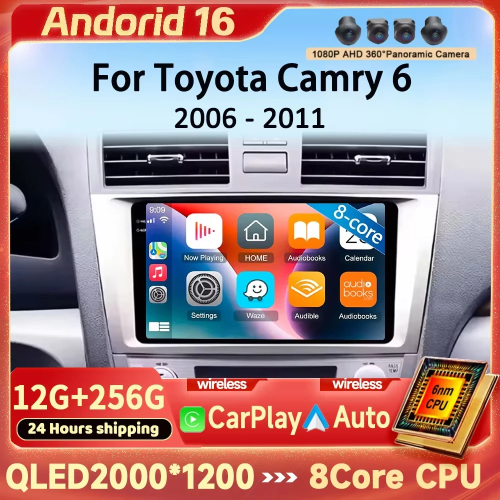 For Toyota Camry 6 XV 40 50 2006-2011 Android 16 Car radio WIFI 4G Navigation Head Unit Carplay Stereo Android Auto Wireless