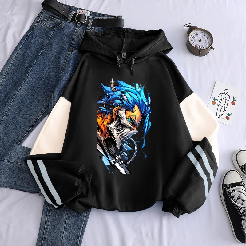 Anime BLEACH Grimmjow Jaegerjaques Print Hooded Men Women Patchwork Hoodies Plus Size Streetwear Harajuku Unisex Sweatshirt