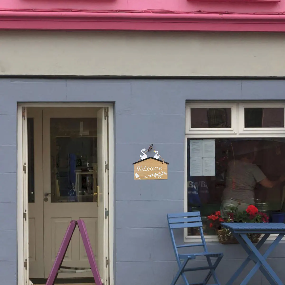 

Welcome Door Sign Wooden Home Decor with White Swans for Front Entrance Wall Hanging Welcome Door Sign Doorplate