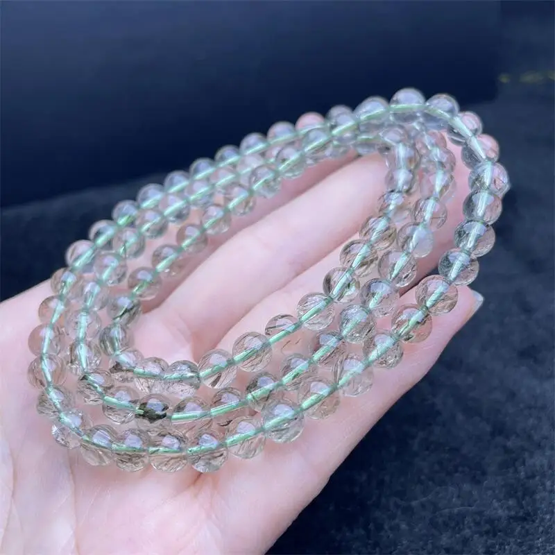 6MM Natural Green Tourmaline Triple Circle Bacelet Handmade Fortune Energy Bangle Mineral Woman Amulet Jewelry Gift 1PCS