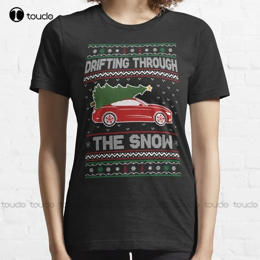 Christmas Tree On Tuning Car Xmas Ugly Sweater Classic T-Shirt Mens Tee Shirts Custom Aldult Teen Unisex Xs-5Xl Cotton Women Men