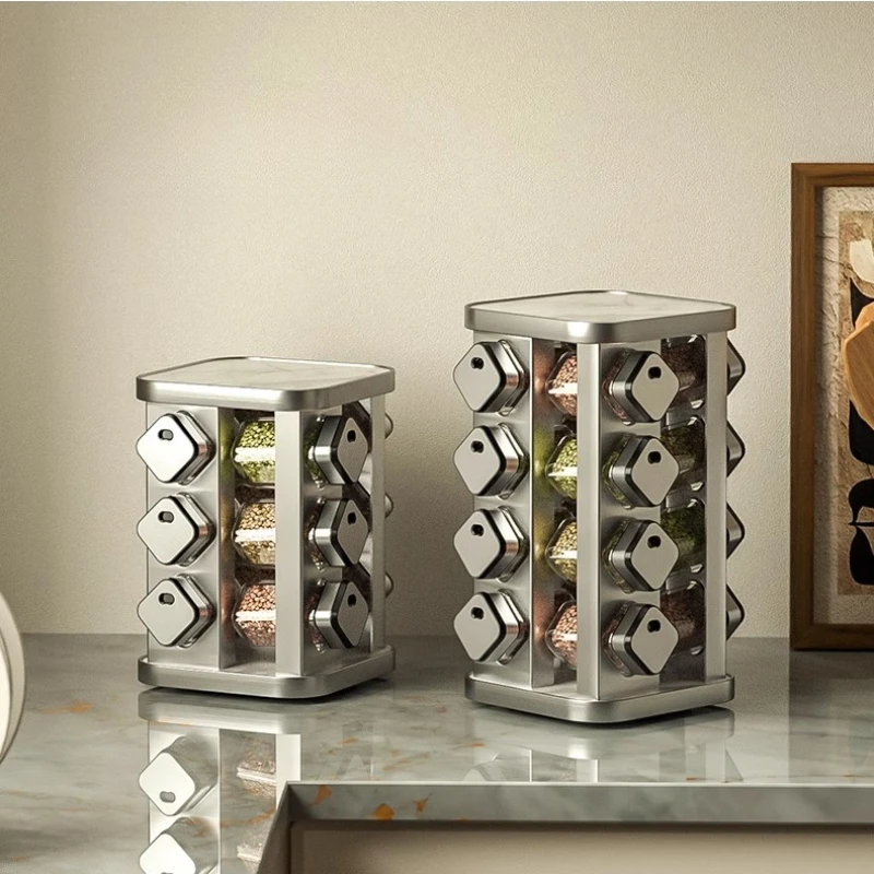 

360° Rotating Spice Organizer Large Capacity Spice Storage Countertop Kitchen Storage Shelf Tiered Seasoning Rack for Cabinets