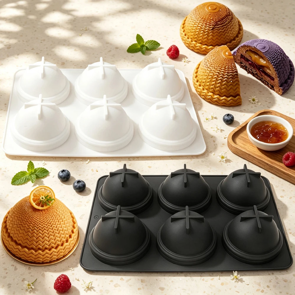 6-Cell Hemisphere Knitted Hat Design French Mousse Mold Silicone Bakeware Kitchen Cake Dessert Tools Silicone Chocolate Mould