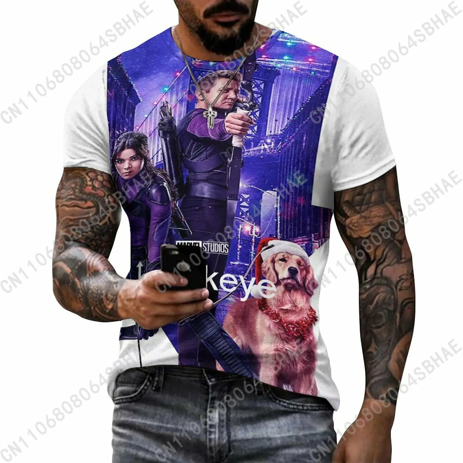 

Мужская хлопковая футболка с индивидуальным рисунком Marvel Hawkeye, футболка с короткими рукавами, мужские топы, персонализированная футболка, летняя футболка для косплея