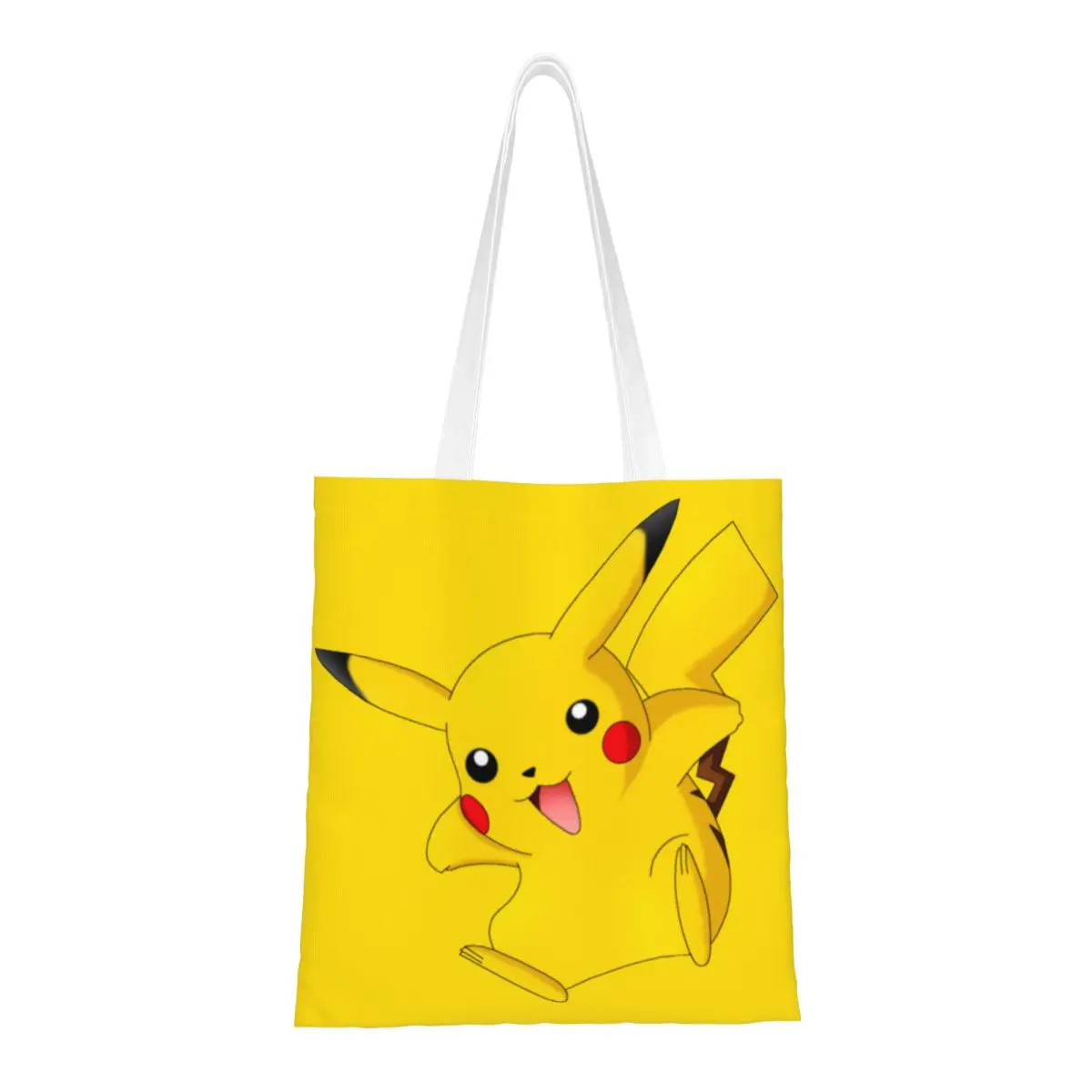 Custom Cartoon Animation Pokemon Pikachu Canvas Shopping Bag Women Portable Grocery Tote Shopper Bags