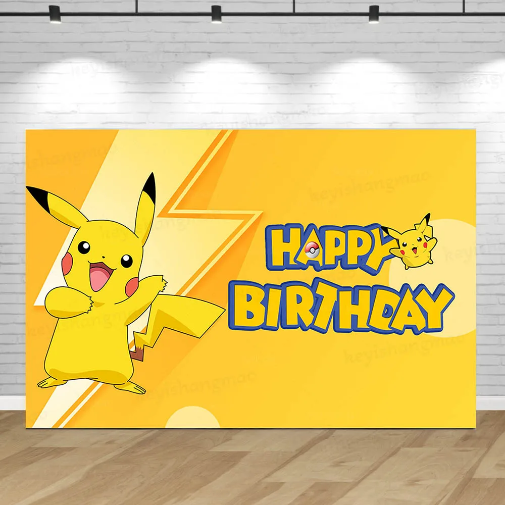 Pokemon Pikachu Alone Backdrop Party Children Boy Birthday Background Photography Baby Shower Photo Cake Banner Poster Decor