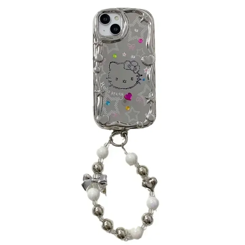 Electroplated Mirror Cute Sanrio Hello Kitty Case for IPhone 15 14 Pro Max 11 12 13 Pro Max Cover Pink Frame Cute Cartoon Cover