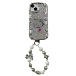 Sanrio funda de Hello Kitty para IPhone, carcasa bonita de dibujos animados con espejo galvanizado, color rosa, para modelos 15, 14 Pro Max, 11, 12, 13 Pro Max