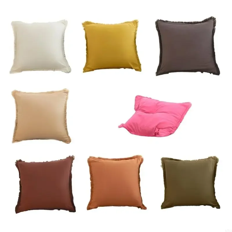 Solid Color Velvets Throw Pillow Case with Tassels Trim Bohemians for Living Room Decoration 18x18 Y5GB