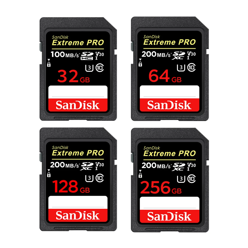 SanDisk Extreme PRO SD Card 32G SDHC 64G 128G 256G SDXC UHS-I C10 100M/s-200MB/s U3 Memory Card Support V30 4K for Camera/DV/SLR