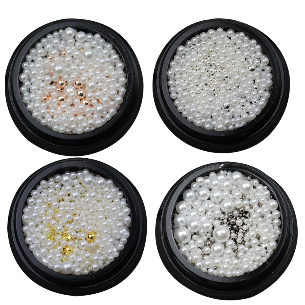 4pcs DIY Nail Beads Sticker Nail Pearls Multipurpose Decorations for Women Girls (Rose Gold+Golden+Silver+Black)