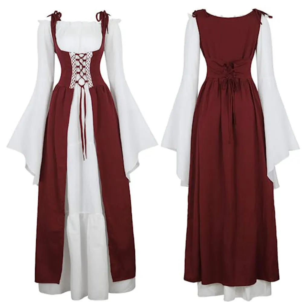 Retro Strapl Square Collar Dr loween Costume Renaissance Sle Women's Traditional Clothing Ethnic Stage Costume