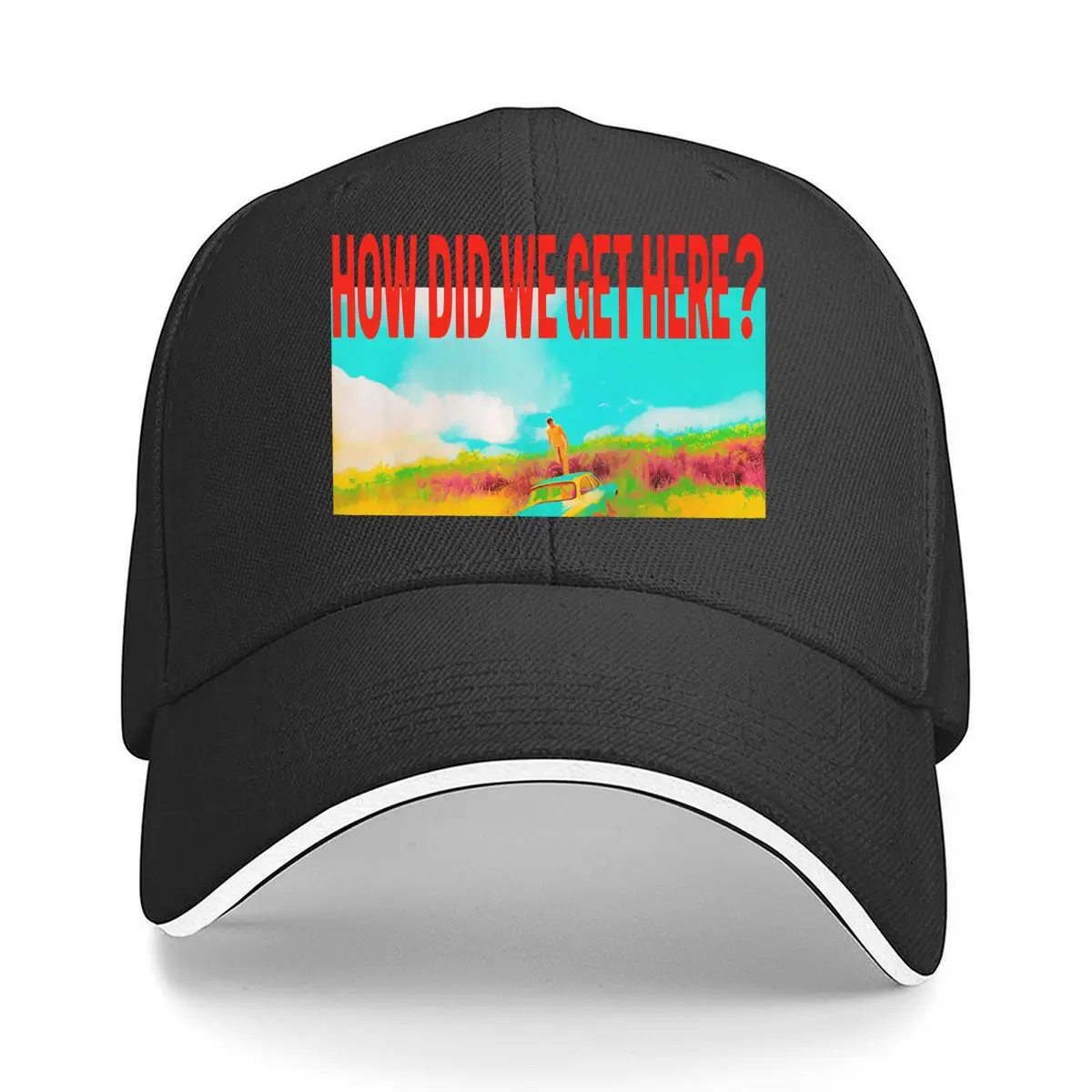 How Did We Get Here Question Colorful Field Car Art Sandwich Baseball Cap