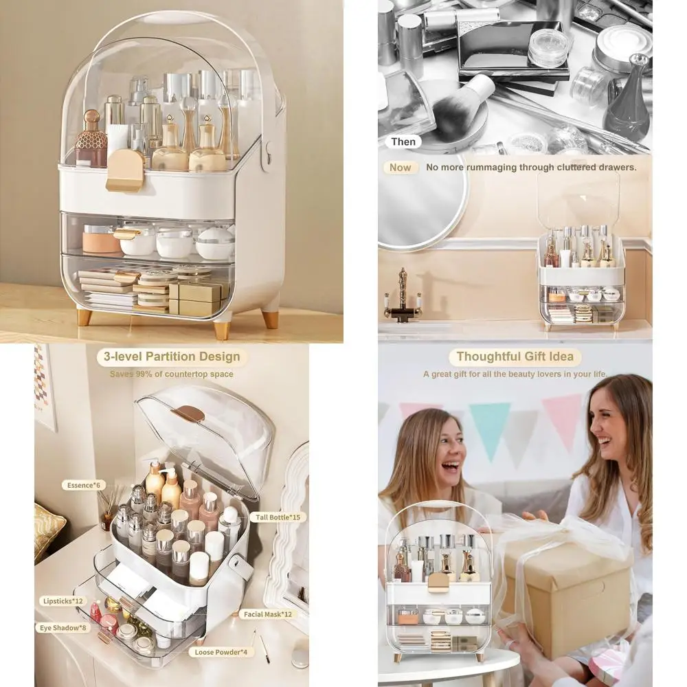 

Rose Gold Vanity Makeup Organizer, Bathroom Countertop Cosmetic Holder, Storage Box for Skincare & Makeup, Ideal Teen Gift