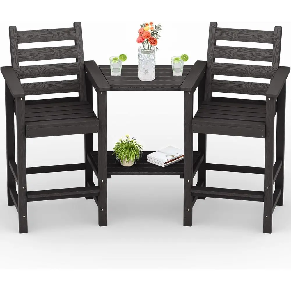 زوج من كراسي آديرونداك عالية الدقة مقاومة للطقس مع صواني مزدوجة قابلة للفصل للفناء الخارجي والسطح وحمامات السباحة #1