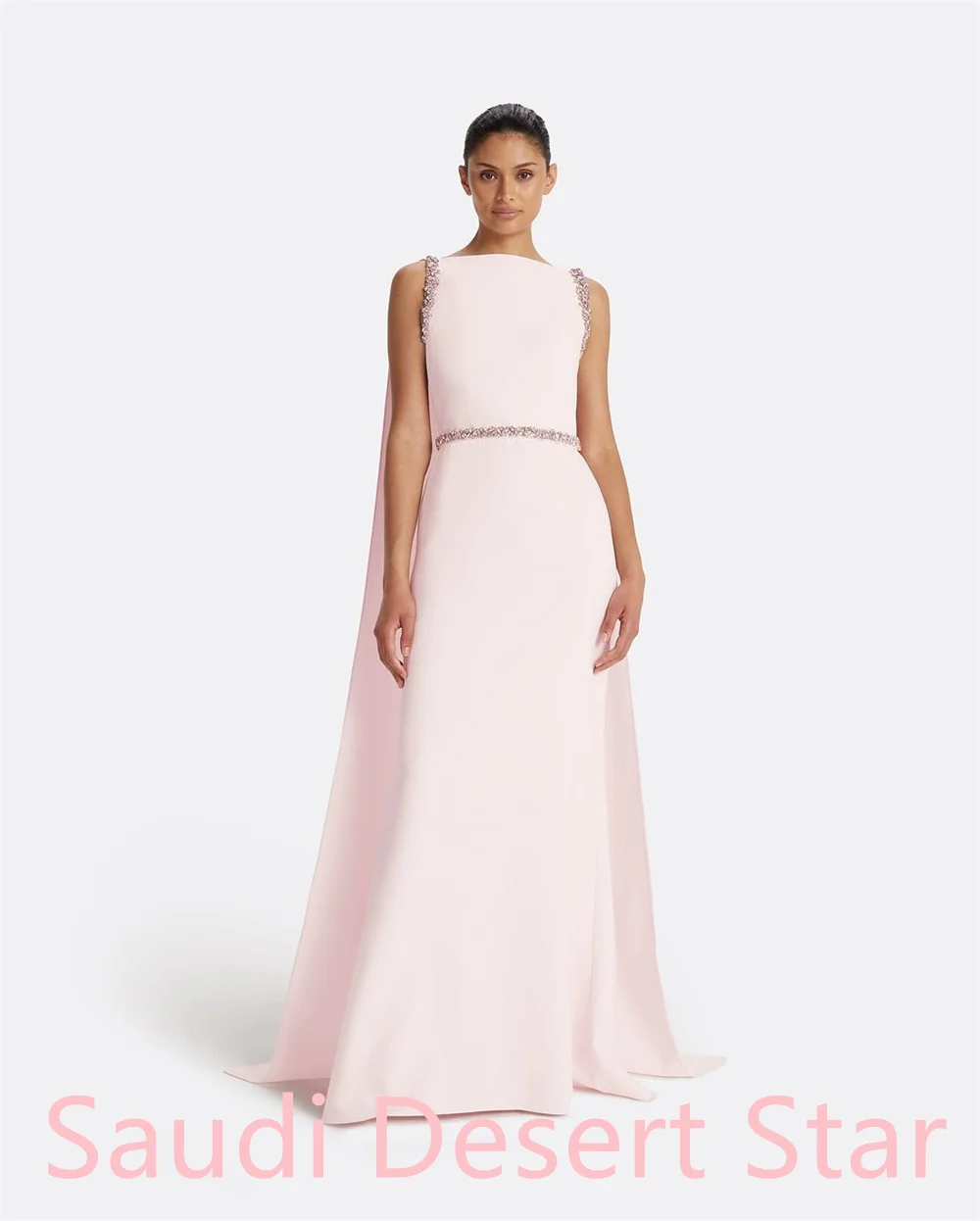 

Customized Temperament Pink Jersey Homecoming Dress Elegant Scoop Sleeveless Shawl Zipper Back Customized Vestido De Noche