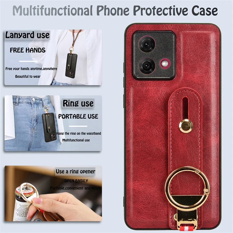 Suit For Motorola Moto G84 5G skin PU New Wristband Rear Case with Lanyard for MotoG84 G84 5G Phone Case